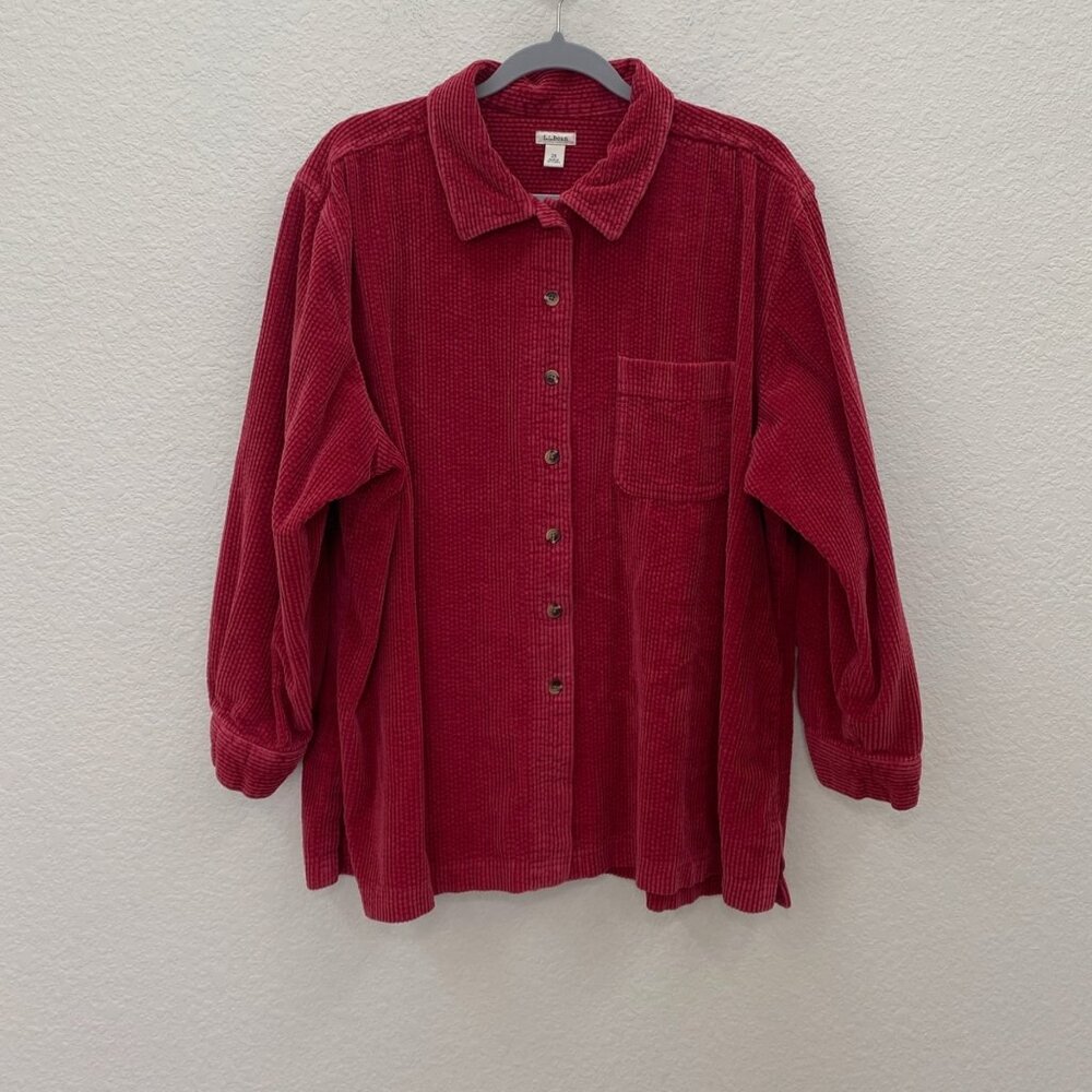 LL Bean Red Corduroy Long Sleeve Cotton Button Up Shirt 266126 Womens size 2X